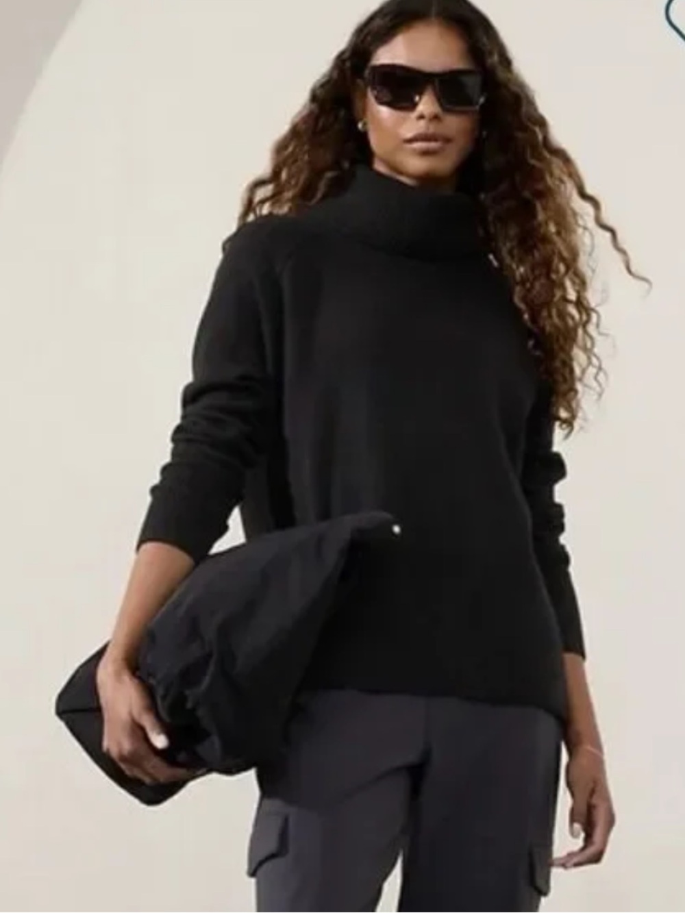 Athleta Black Oversized Wool/Cashmere Blend Cowl Neck Sweater Sz Small